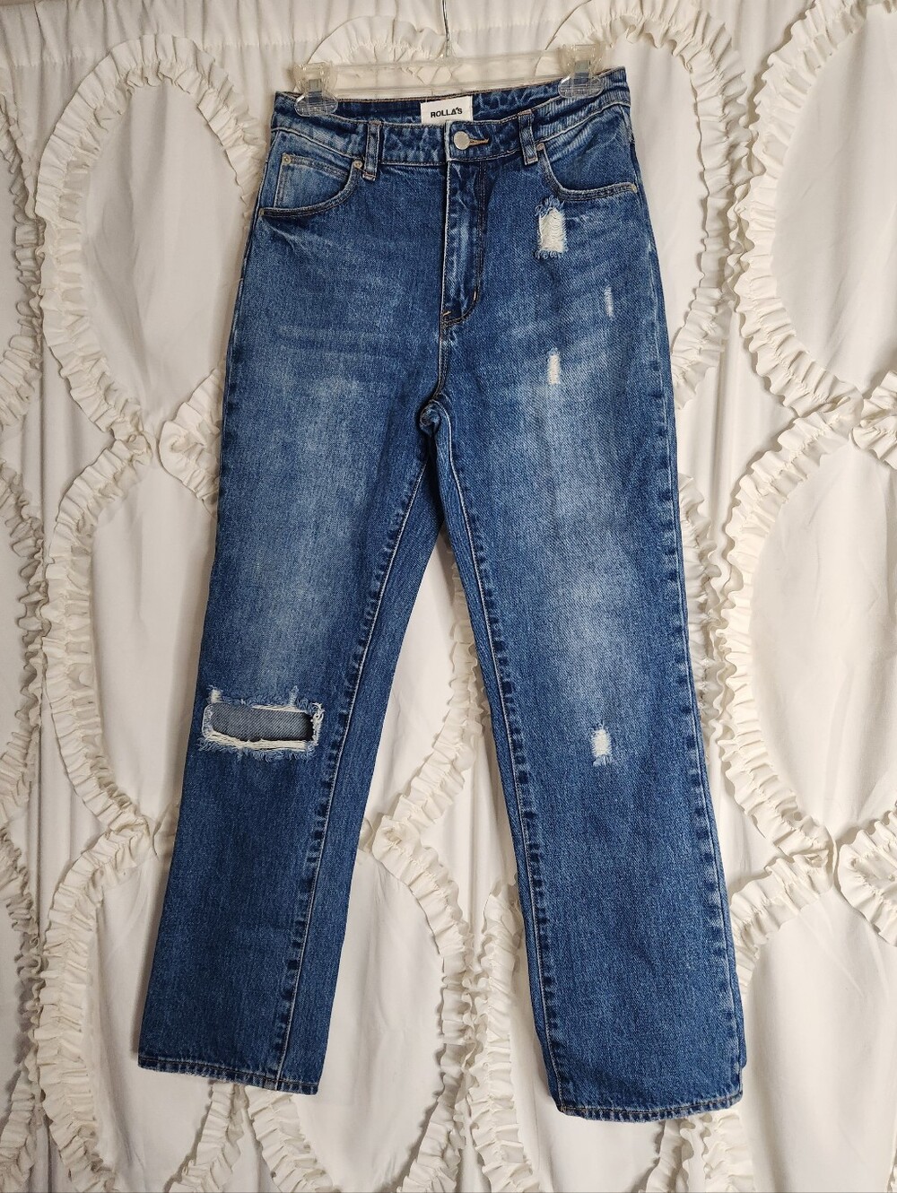 Rolla's Original Distressed Cropped Straight Jeans Blue Sz 26
